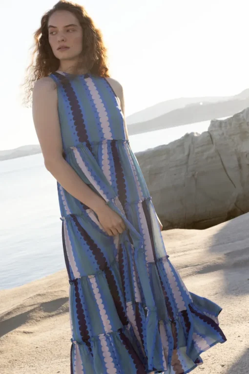 Oliphant Ruffle Tiered Maxi- Meko Blue