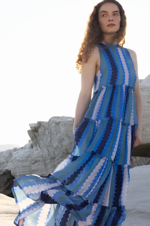 Oliphant Ruffle Tiered Maxi- Meko Blue
