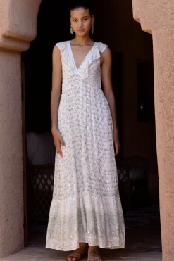 Oliphant Ruffle V-Neck Maxi- Juniper Olive
