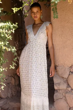 Oliphant Ruffle V-Neck Maxi- Juniper Olive