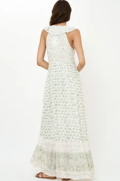Oliphant Ruffle V-Neck Maxi- Juniper Olive