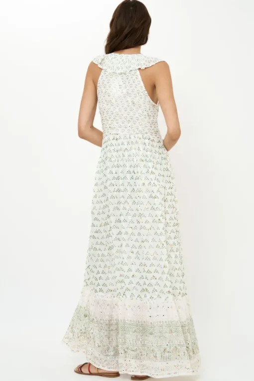 Oliphant Ruffle V-Neck Maxi- Juniper Olive