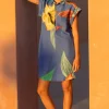 Oliphant Shirt Dress Mini- Hibiscus Blue