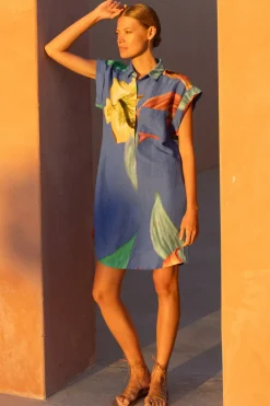 Oliphant Shirt Dress Mini- Hibiscus Blue