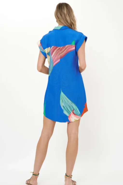 Oliphant Shirt Dress Mini- Hibiscus Blue