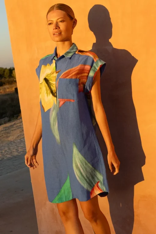 Oliphant Shirt Dress Mini- Hibiscus Blue