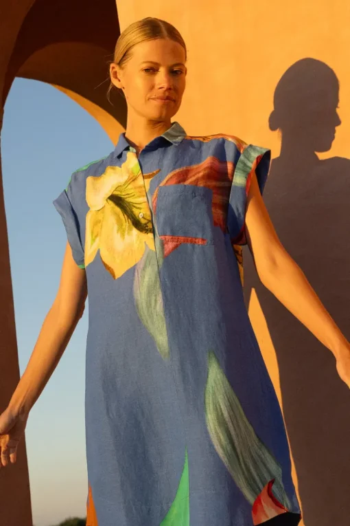 Oliphant Shirt Dress Mini- Hibiscus Blue