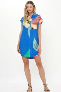 Oliphant Shirt Dress Mini- Hibiscus Blue