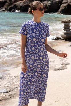 Oliphant Short Sleeve Shift Maxi- Eclipse Blue