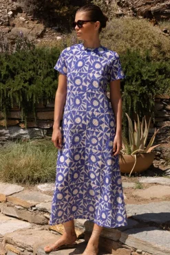 Oliphant Short Sleeve Shift Maxi- Eclipse Blue