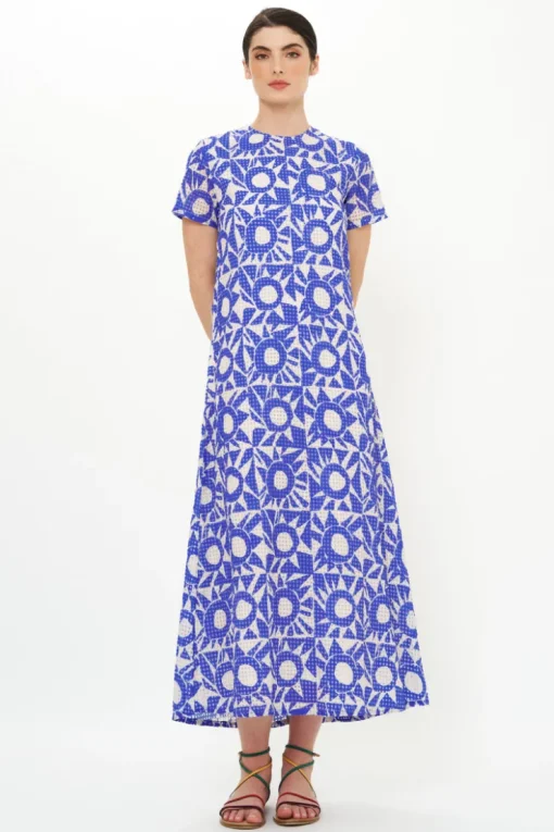 Oliphant Short Sleeve Shift Maxi- Eclipse Blue