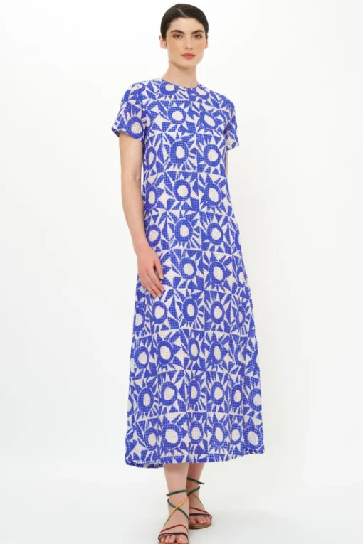 Oliphant Short Sleeve Shift Maxi- Eclipse Blue