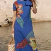 Oliphant Short Sleeve Shift Maxi- Hibiscus Blue