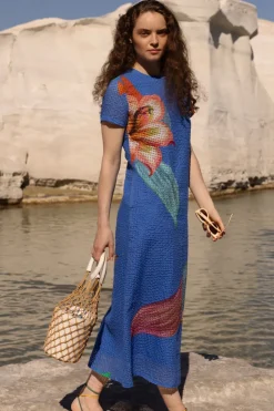 Oliphant Short Sleeve Shift Maxi- Hibiscus Blue