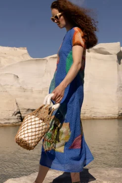 Oliphant Short Sleeve Shift Maxi- Hibiscus Blue