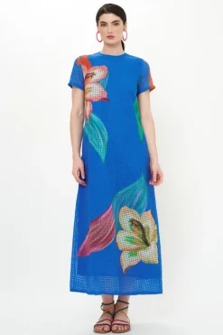 Oliphant Short Sleeve Shift Maxi- Hibiscus Blue