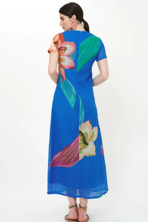 Oliphant Short Sleeve Shift Maxi- Hibiscus Blue