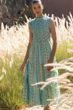 Oliphant Sleeveless Smocked Maxi- Ascot Teal