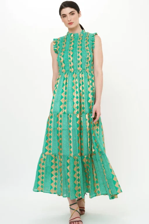 Oliphant Sleeveless Smocked Maxi- Ascot Teal