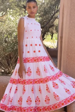 Oliphant Sleeveless Smocked Maxi- Calistoga Coral