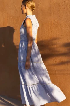 Oliphant Sleeveless Smocked Maxi- Chatham Blue