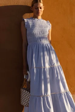 Oliphant Sleeveless Smocked Maxi- Chatham Blue