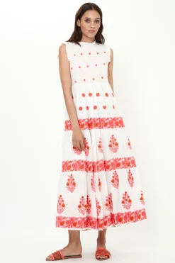 Oliphant Sleeveless Smocked Maxi- Calistoga Coral