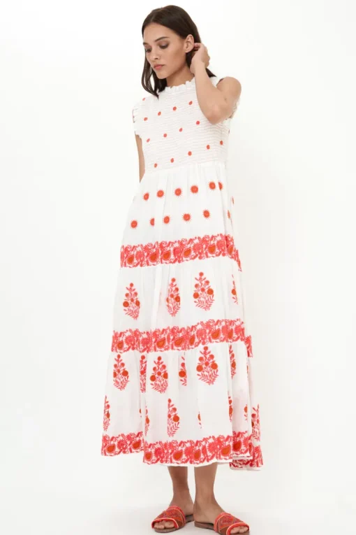 Oliphant Sleeveless Smocked Maxi- Calistoga Coral