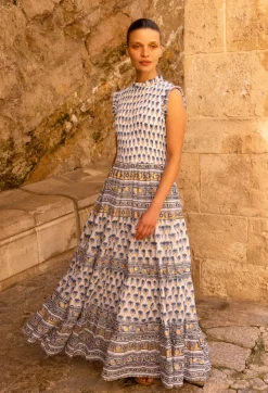 chinese dress ladies Exclusive Flora Blue Sleeveless Smocked Maxi Dress main image 1