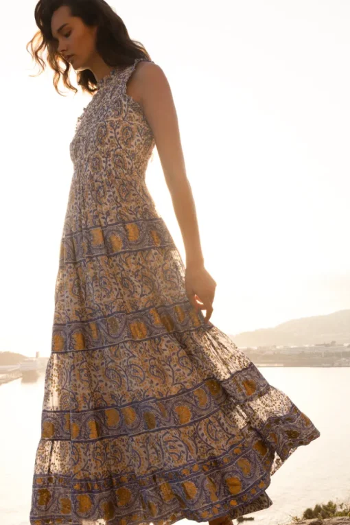 Oliphant Sleeveless Smocked Maxi- Marseille Blue