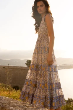 Oliphant Sleeveless Smocked Maxi- Marseille Blue