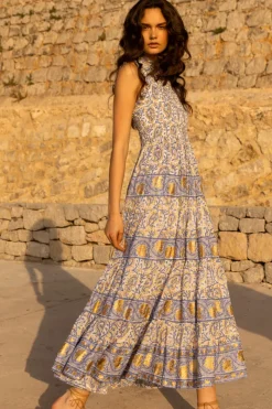 Oliphant Sleeveless Smocked Maxi- Marseille Blue