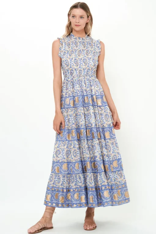 Oliphant Sleeveless Smocked Maxi- Marseille Blue