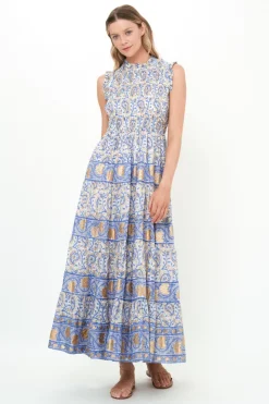 Oliphant Sleeveless Smocked Maxi- Marseille Blue