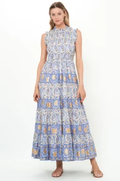 Oliphant Sleeveless Smocked Maxi- Marseille Blue