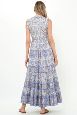 Oliphant Sleeveless Smocked Maxi- Marseille Blue
