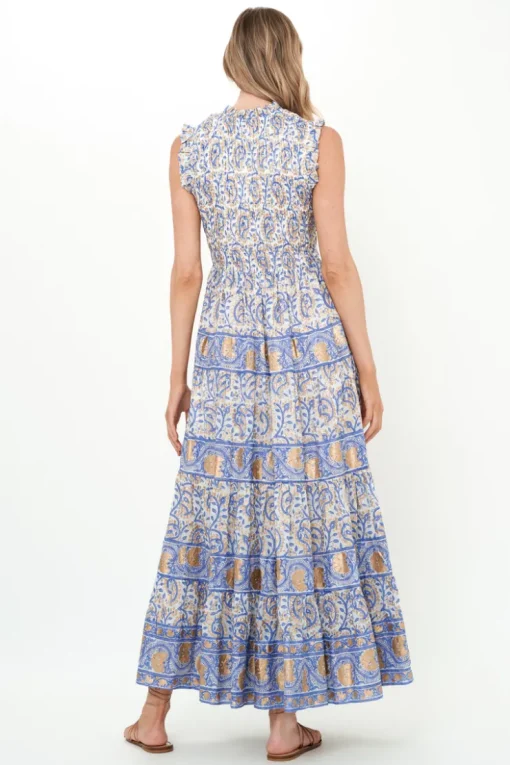 Oliphant Sleeveless Smocked Maxi- Marseille Blue