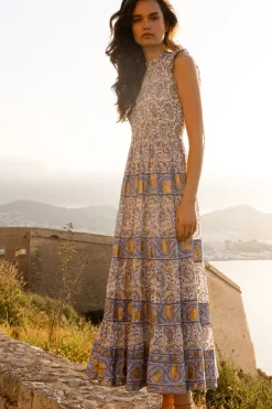 Oliphant Sleeveless Smocked Maxi- Marseille Blue