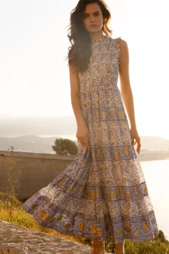 Oliphant Sleeveless Smocked Maxi- Marseille Blue