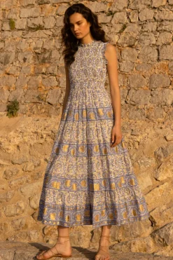 Oliphant Sleeveless Smocked Maxi- Marseille Blue