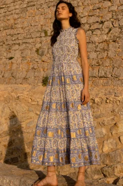 Oliphant Sleeveless Smocked Maxi- Marseille Blue