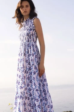 Oliphant Sleeveless Smocked Maxi- Toscana Blue