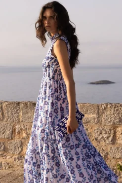 Oliphant Sleeveless Smocked Maxi- Toscana Blue