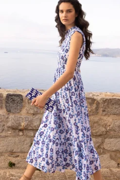 Oliphant Sleeveless Smocked Maxi- Toscana Blue