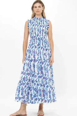Oliphant Sleeveless Smocked Maxi- Toscana Blue