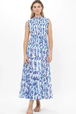 Oliphant Sleeveless Smocked Maxi- Toscana Blue