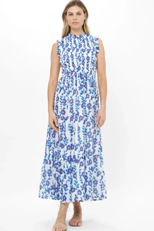 Oliphant Sleeveless Smocked Maxi- Toscana Blue