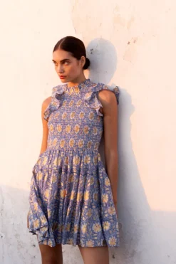 Oliphant Smocked Flirty Short- Mughal Blue