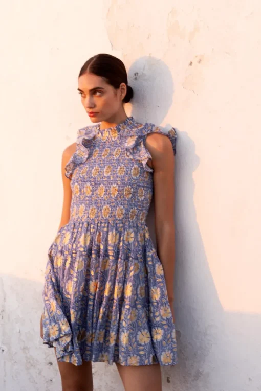 Oliphant Smocked Flirty Short- Mughal Blue