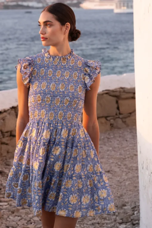 Oliphant Smocked Flirty Short- Mughal Blue